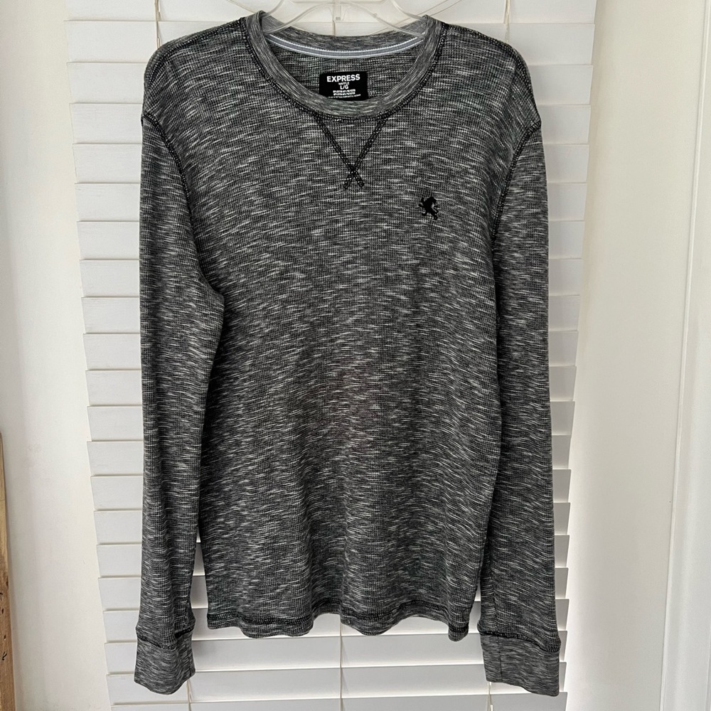 Mens Express Black and White Waffle Knit Long Sleeve Shirt Size Large